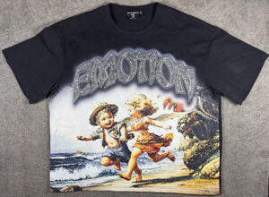 Mixed Emotion Angel Graphic Rhinestone Tee Black Streetwear Oversized Shirt 2XL